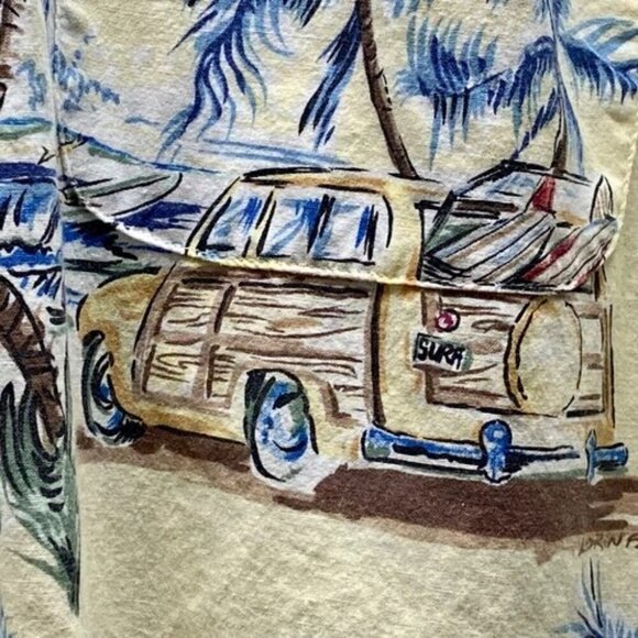 Blue Water Wear Button Up Men's Large Cream Rare Volkswagen Surf Van Beach Shirt - Picture 6 of 16